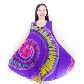 ชุดเดรสยาว ผ้ามัดย้อม ลายม้วน สีม่วง-ชมพู BB-A-VP